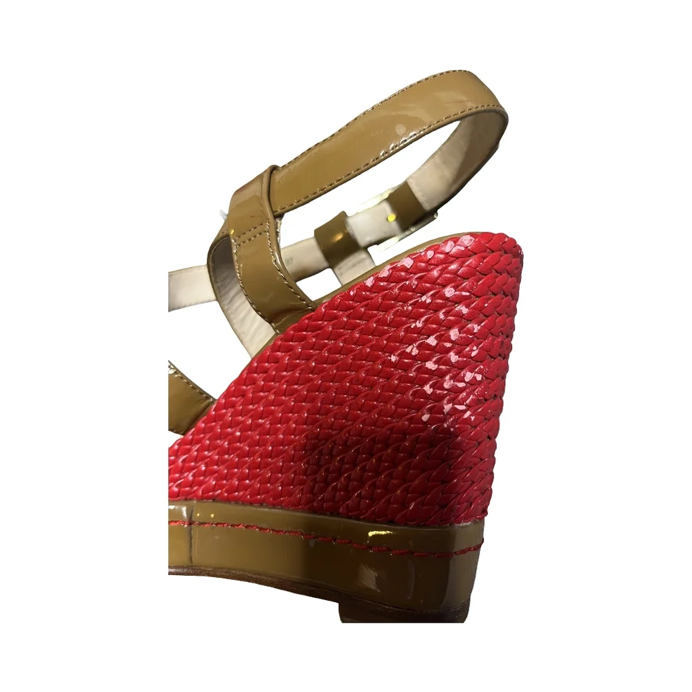 L.K‎ Bennett Patent Leather Red and Brown Wedge Sandals Size: 37